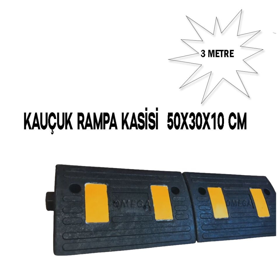 Kauçuk Rampa Seti 3 Metre - Otopark Rampası, Kablo Kanallı, Kaldırım Rampası 50 x 30 x 10 cm