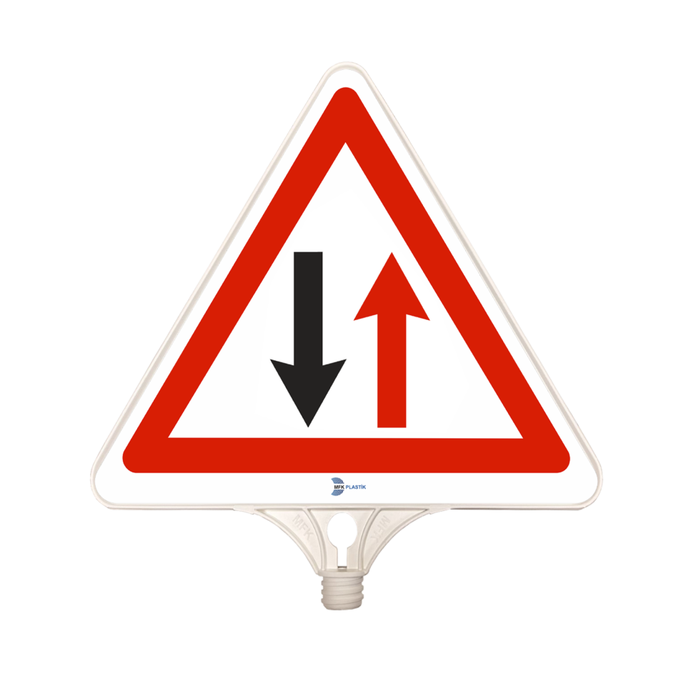 Dikkat İki Yönlü Trafik Levhası Anlamı İşareti Üçgen Dikkat Plastik Trafik Uyarı Tabelası (Çift Taraflı)
