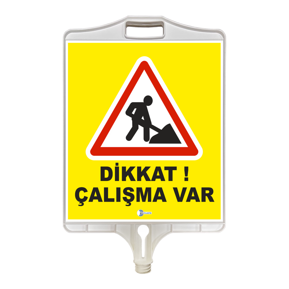 Dikkat Çalışma Var Tabelası Uyarı İşareti Dikdörtgen Plastik Trafik Levhası (Çift Taraflı)