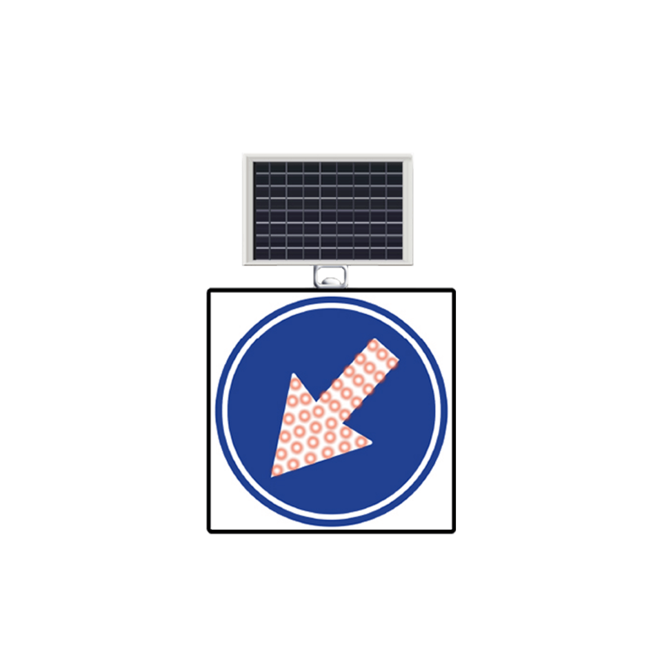 Sola Mecburi Yön Levhası Güneş Enerjili Ledli Uyarı Trafik Levhası Tabela TT-35b