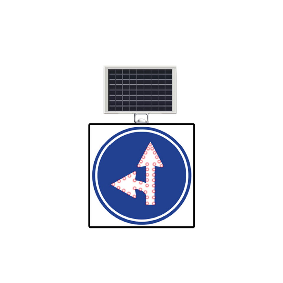 ileri ve Sola Mecburi Yön Levhası Güneş Enerjili Ledli Uyarı Trafik Levhası TT-35e