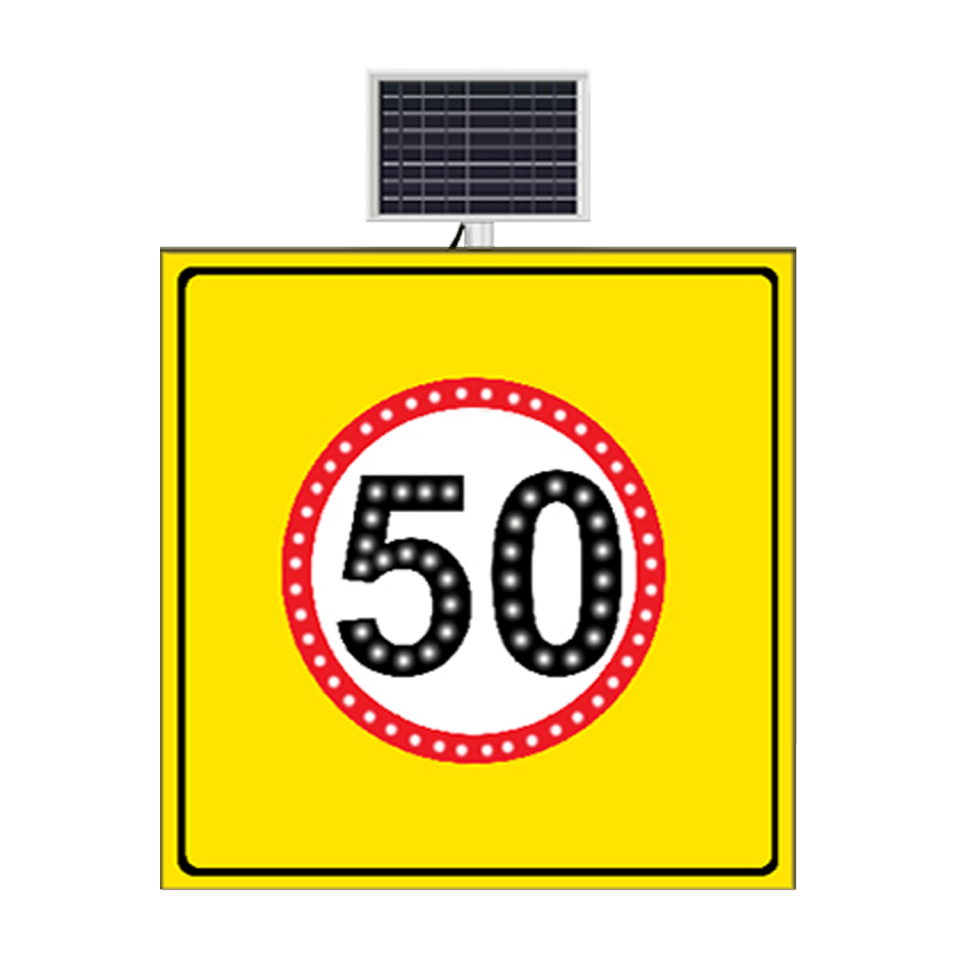 Hız Sınırı 50 Tabelası Güneş Enerjili Ledli Yol Bakım Uyarı Trafik Levhası