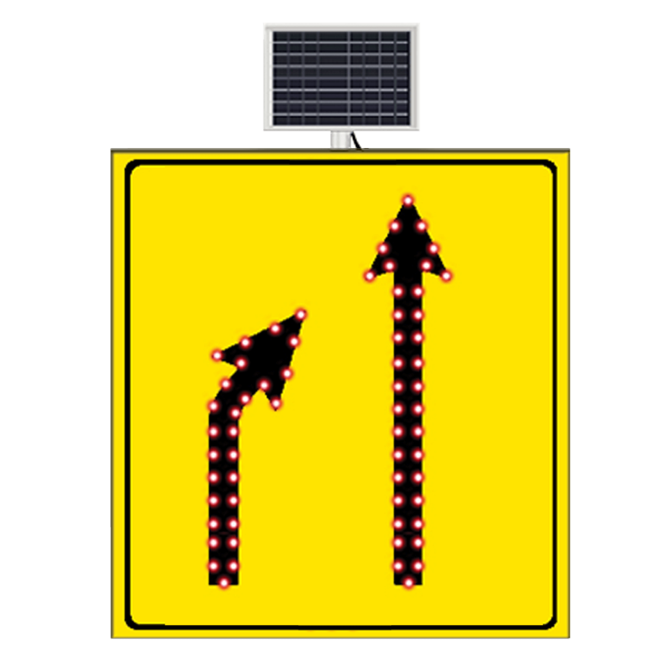Daralan Yol İşareti Soldan Sağa Daralan Kaplama Yol Güneş Enerjili Ledli