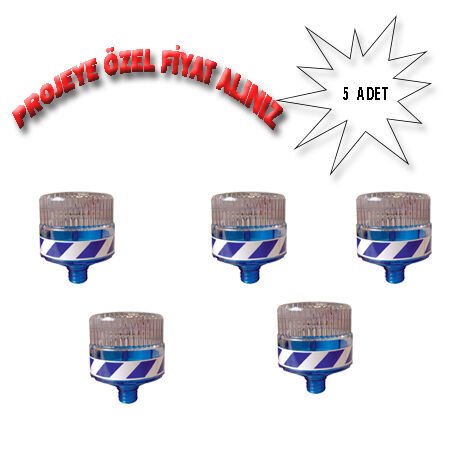 Işıklı Uyarı Flaşörü Güneş Enerjili Flaşör Yol Flaşörü Ledli Solar Uyarıcı Mavi Evelux 11821 FL M (5 ADET)